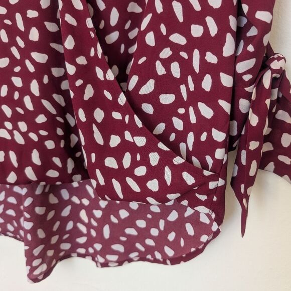 Beacon Allan Surplice Tie Sleeve High Burgundy Blouse Size Medium - Picture 7 of 7